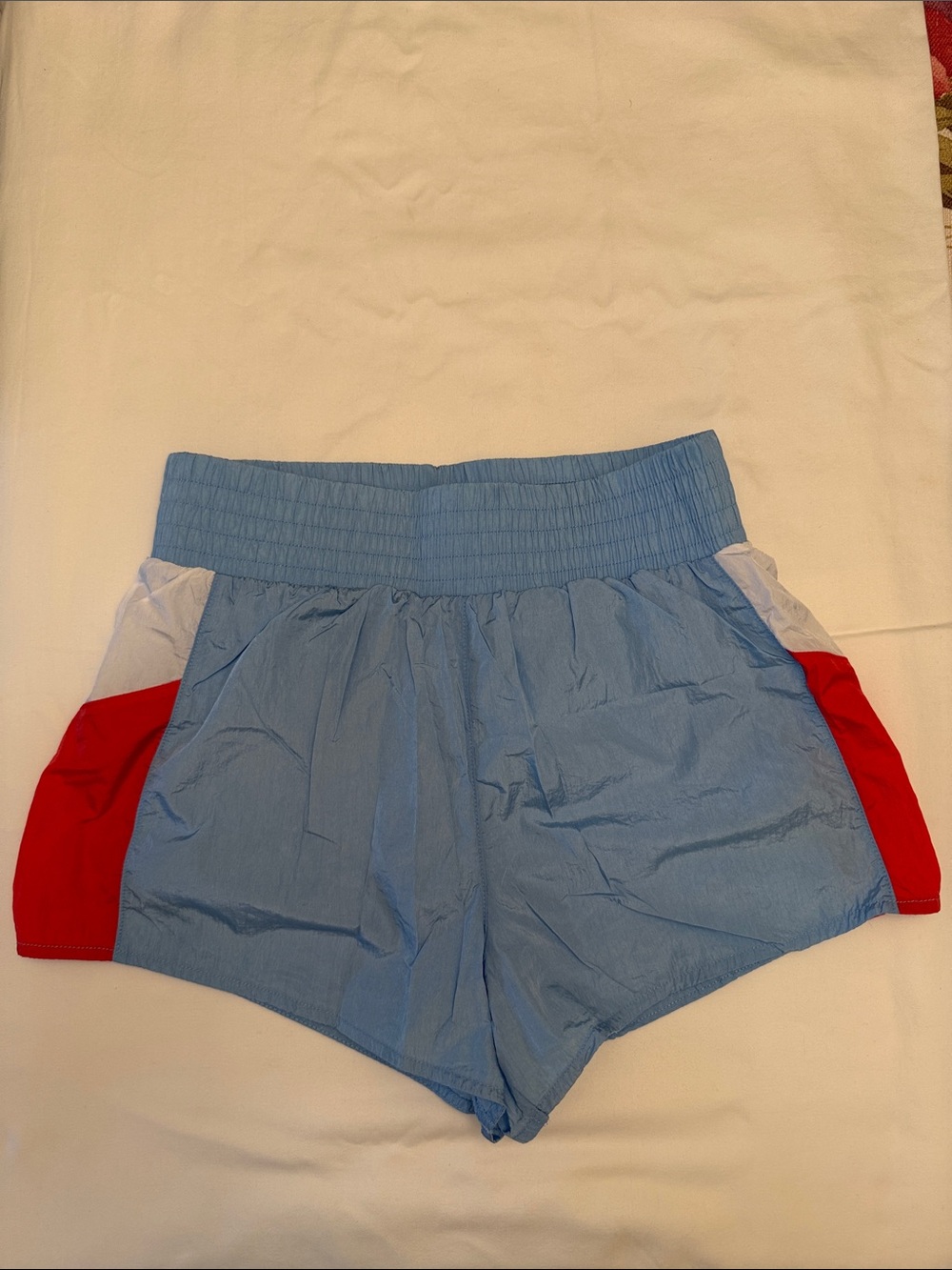Z Supply Women’s Light Blue Athletic Shorts with Red & White Panels